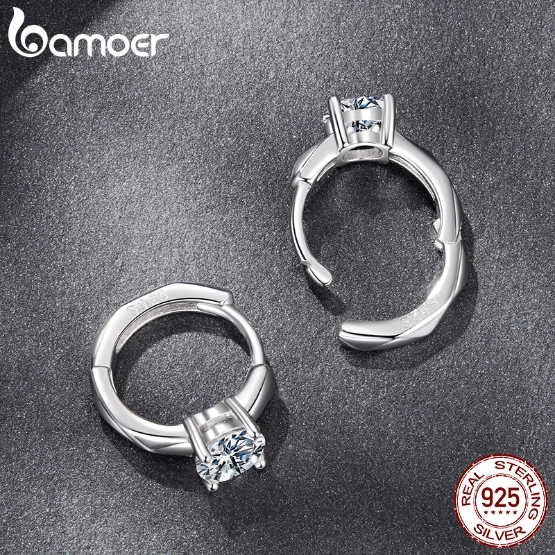 BAMOER 0.5CT Sparking Moissanite Hoop Earrings Geometri Huggie Earring 925 Sterling Silver Jewelry for Women Hypoallergenic Gift
