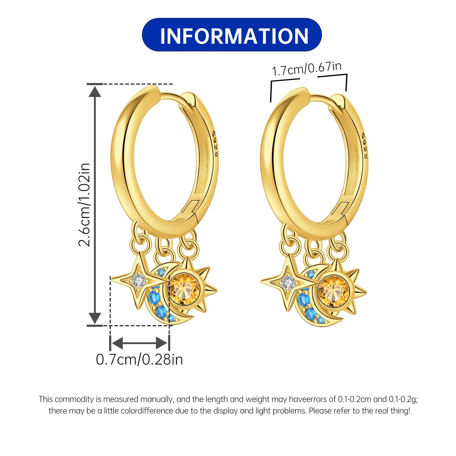 PANPOKI 925 Sterling Silver Golden Star Moon Mythical Drop Earrings Women Earrings Charm Fashion Versatile Party Jewelry Gifts