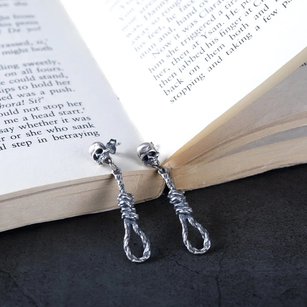 MKENDN 925 Sterling Silber Kreativer Retro Totenkopf-Anhänger Ohrhänger im trendigen Street-Punk-Stil für Damen und Herren