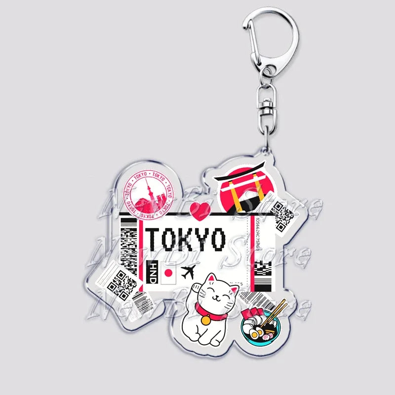 Hot Boarding Pass Keychains for Accessories Bag  NEW YORK TOKYO SEOUL PARIS LONDON Travel Souvenir Tickets Keyring Friends Gifts