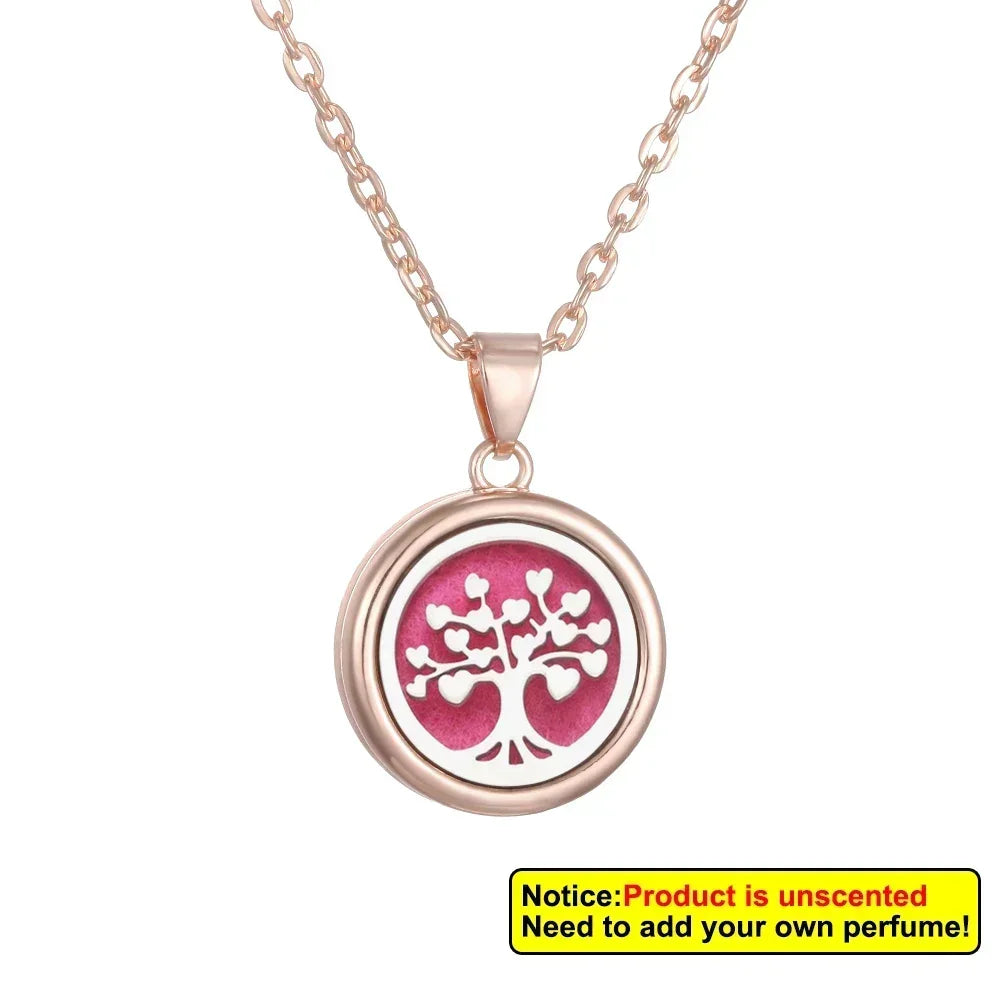 2025 New Tree of Life Aromatherapy Necklace Golden Rose Color Open Locket Scent Aroma Perfume Essential Oil Diffuser Necklace