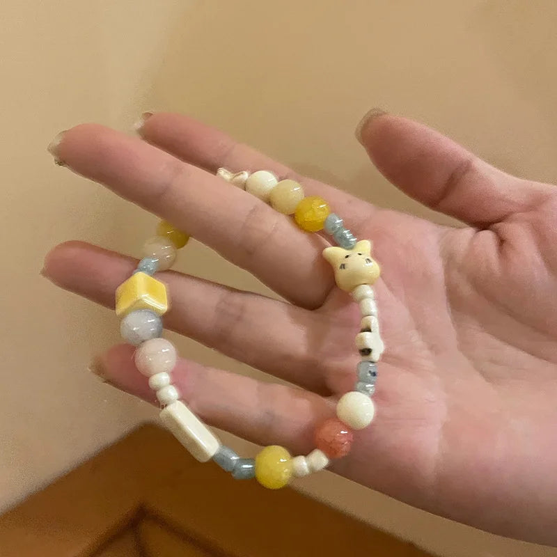 Handmade Ceramic Star Leaf Beaded Bracelet For Women Girls Cute Cartoon Animal Elephant Rabbit Beads Bangles Party Charm Jewelry