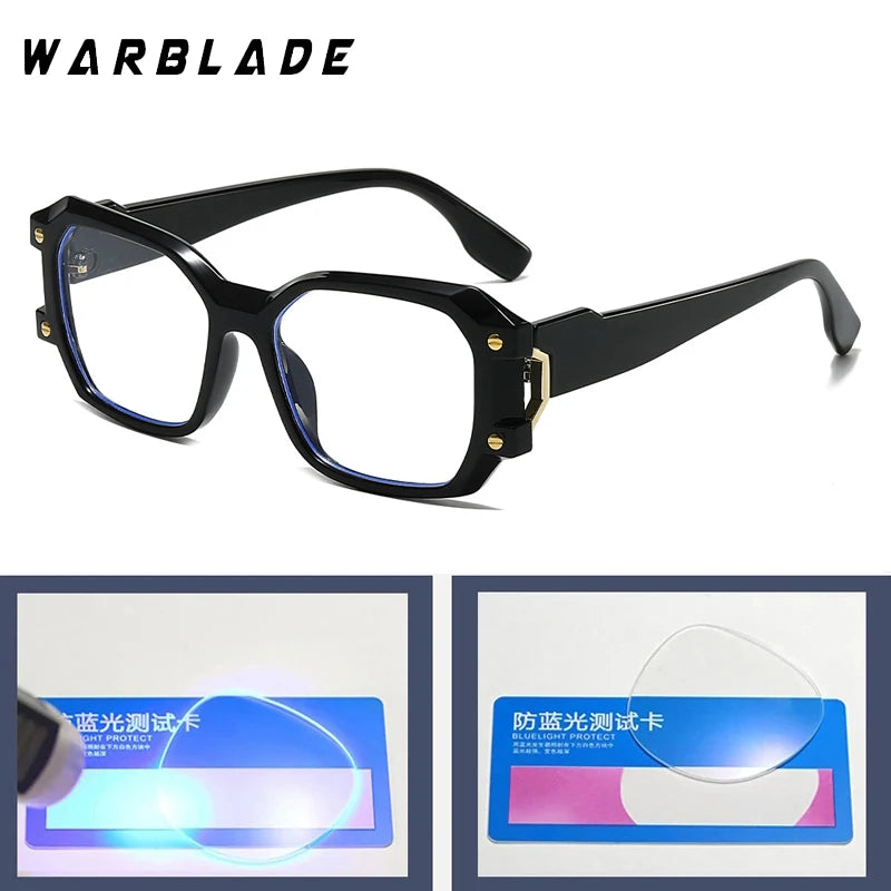 2025 Square Rivets Anti Blue Light Computer Glasses Trendy Large Frame Optical Spectacles Glasses Clear Lens Oversized Glasses