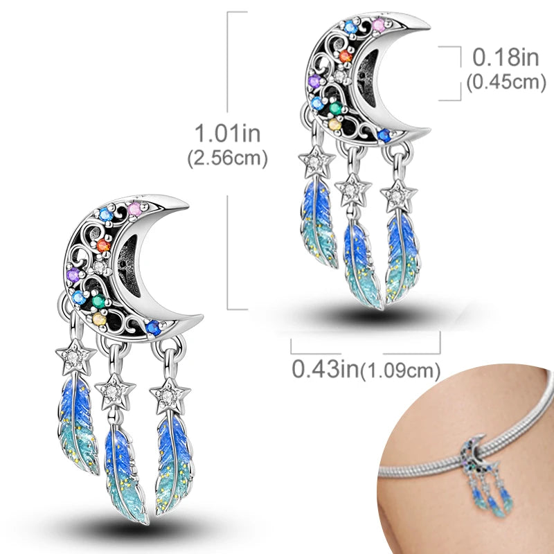 925 Sterling Silver Pendant Charms Feather Dreamcatcher Charm Bead For Original Charm Bracelet Necklace Bead DIY Jewelry Gift