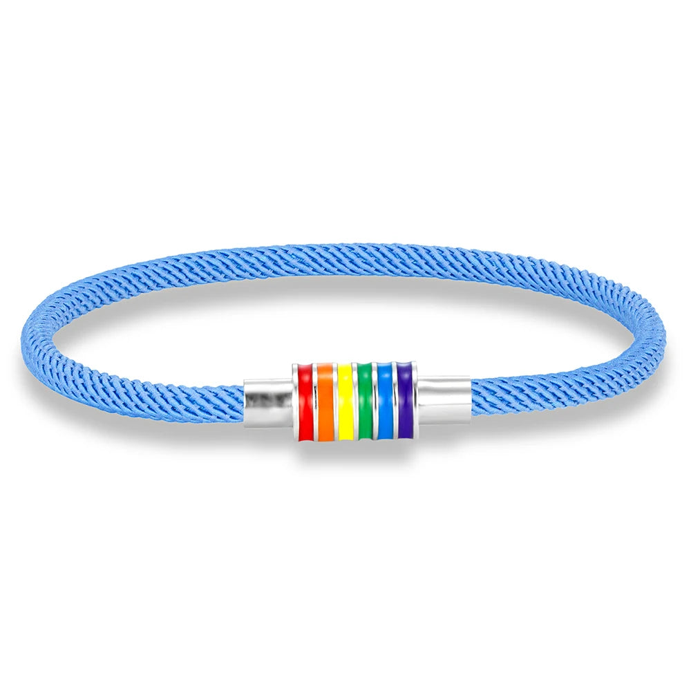 MKENDN Minimalist Rope Bracelet Unisex Stainless Steel Rainbow Clasp Waterproof Natuical Rope Braslet Gift For Lovers LGBT