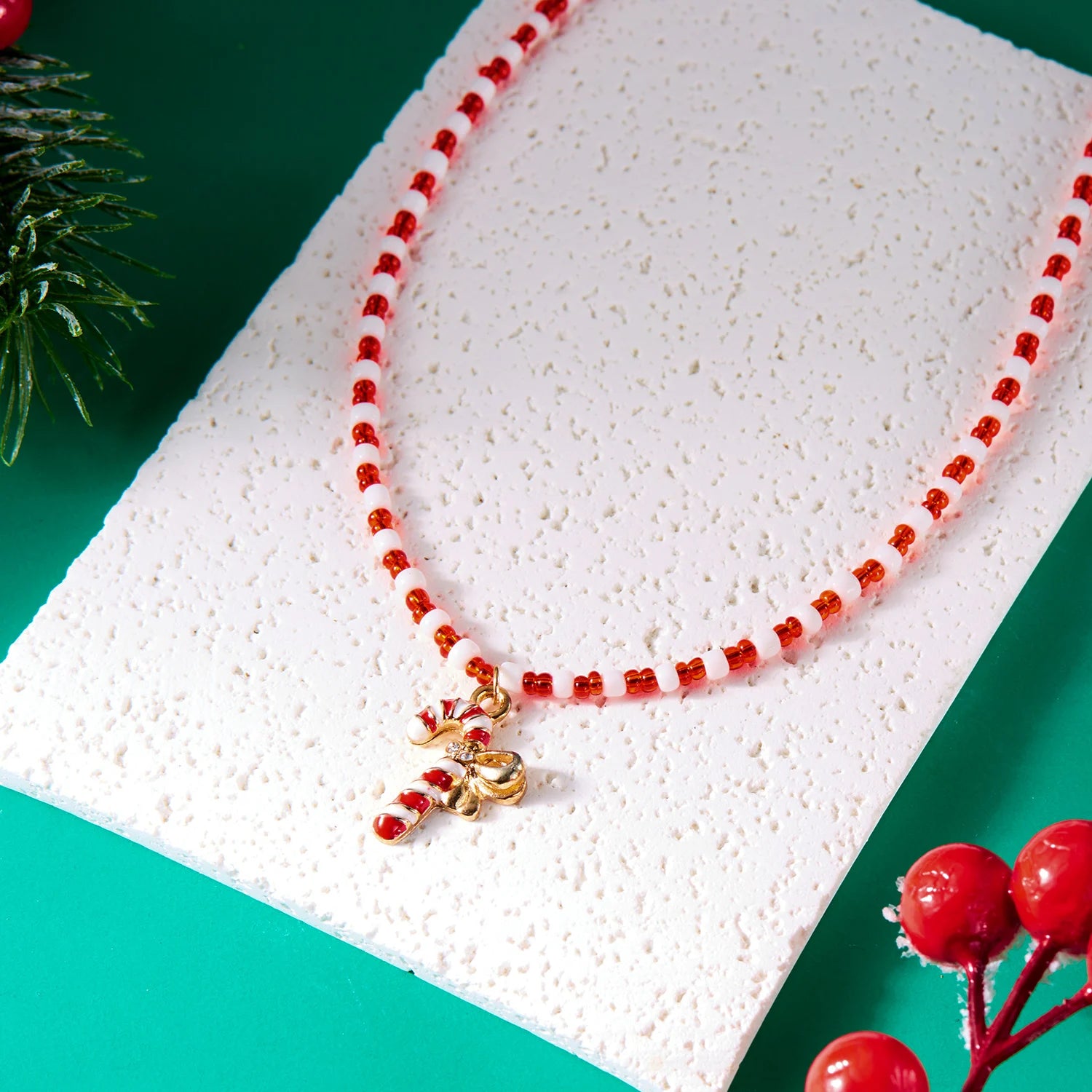 Weihnachtskette mit Reisperlen für Damen und Mädchen, Weihnachtsbaum, Schneemann, Weihnachtsmann, Schlüsselbein-Choker, Weihnachtsgeschenk