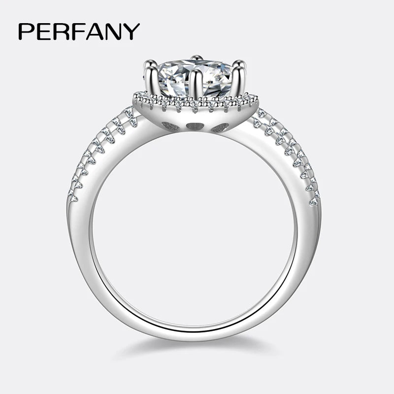 PERFANY 2/3CT Moissanite Ring for Women S925 Pure Silver Plated 18K White Gold Diamond Wedding Ring Luxurious Wedding Jewelry