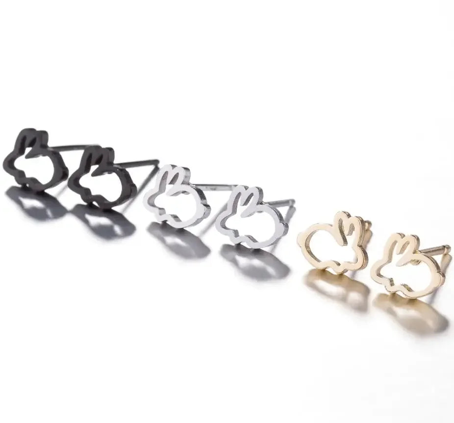 Hollow Stainless Steel Cute Rabbit Bunny Earring For Girl Ear Stud Fashion Jewelry Cute Animal Party Anniversary Stud Earrings