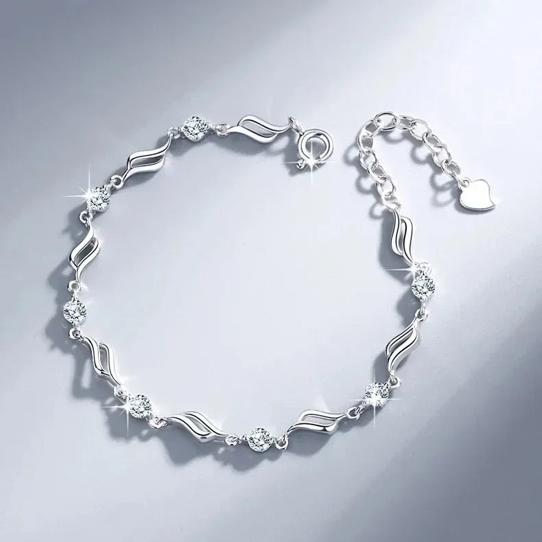 925 Sterling Silver Heart Shaped Necklace Bracelet Set for Women Vintage Korean Crystal Bracelets High Quality Set Party Jewelry - Madeinsea©