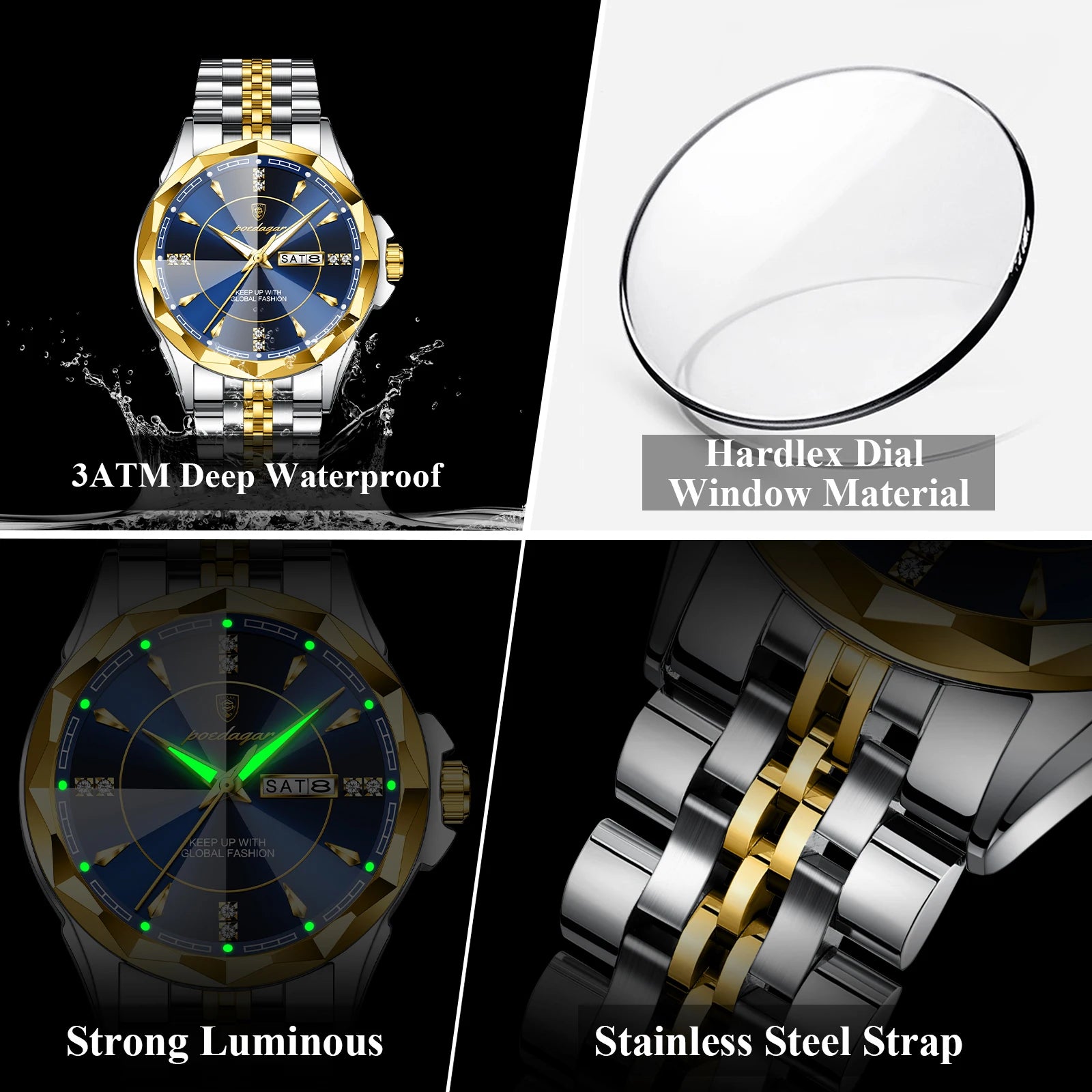 POEDAGAR Luxury Fashion Man Clock Top Business Waterproof Luminous Date Week Men's Watches Quartz Stainless Steel Men Wristwatch - Madeinsea©