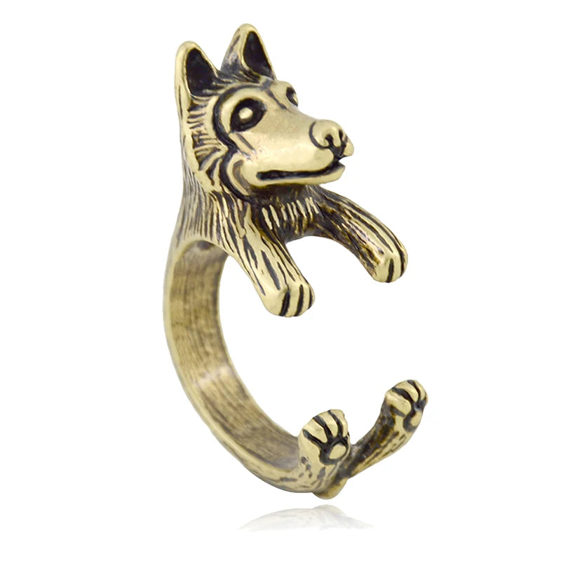 Vintage Hippie Brass Knuckle Cute Beagle&Husky&Boxer Anel Ring Boho Lovely Dog Anillos Animal Rings For Bague Femme Men Jewelry