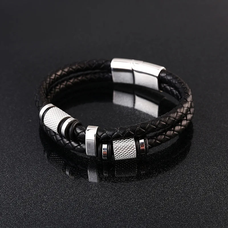 MKENDN Trendy Leather Bracelets Men Stainless Steel Multilayer Braided Rope Bracelets For Male Bracelets Jewelry Pulsera Hombre