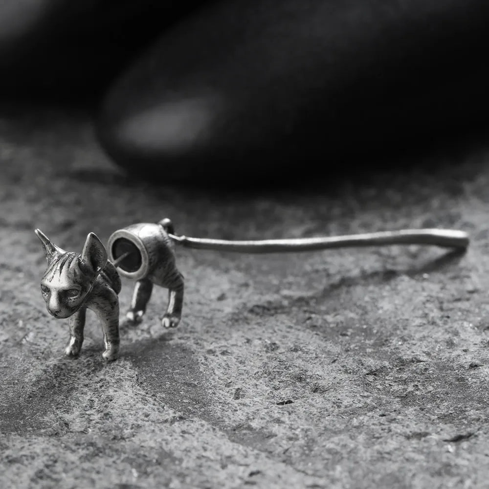 MKENDN 3D Sphynx Haarlose Katzen-Ohrstecker für Damen und Herren, Sterlingsilber 925, Bijoux Anti-Allergie-Schmuck