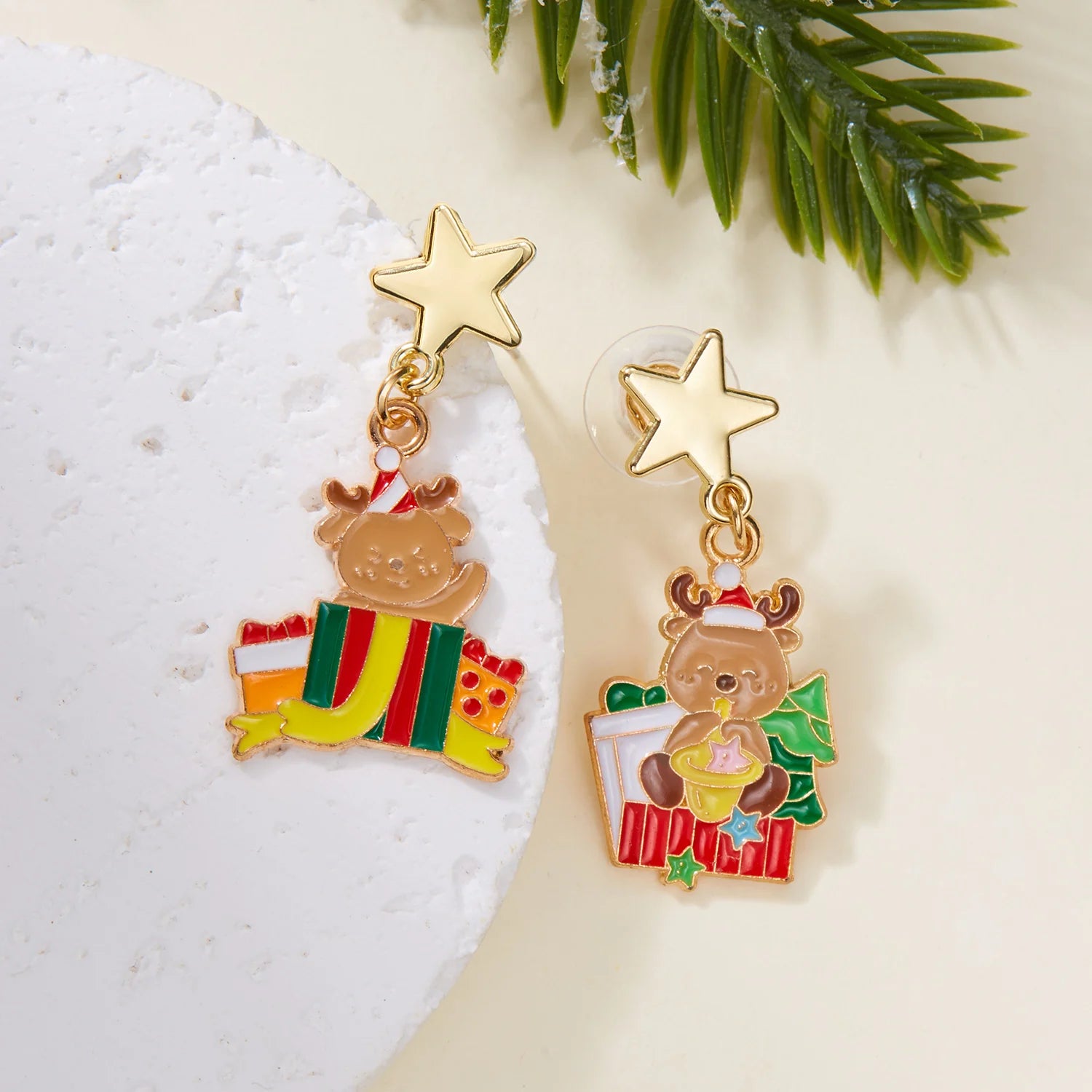 Christmas Asymmetrical Dangle Earrings For Women Santa Claus Christmas Tree Snowman Angel Zircon Pendant Earring Xmas Jewelry