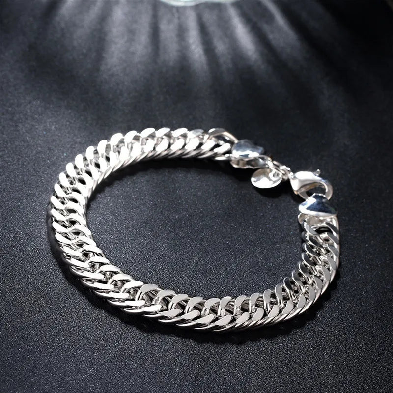 Noble 925 Sterling Silver Square Solid Chain Bracelet for Women Men Charm Party Gift Wedding Fashion Jewelry - Madeinsea©