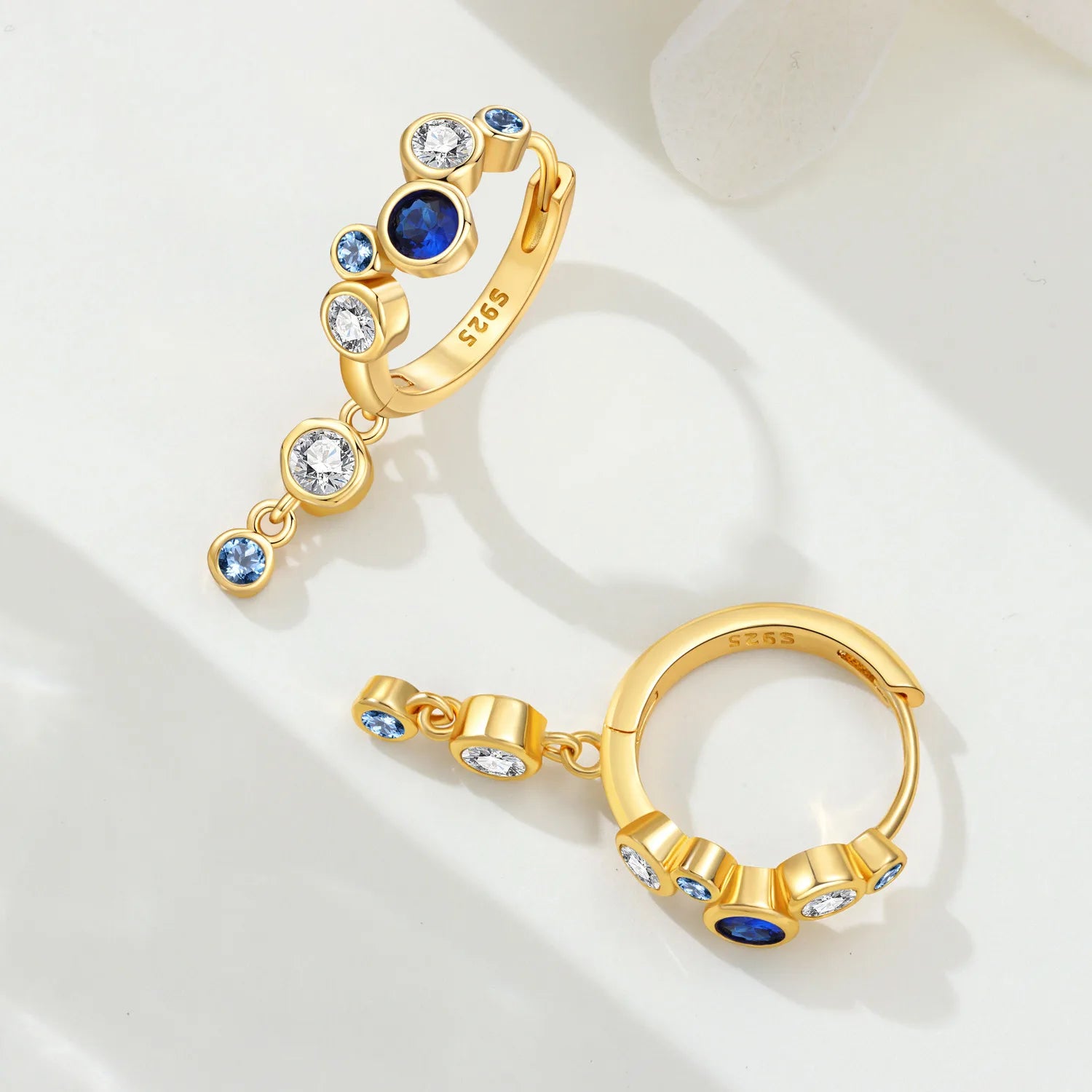 PANPOKI 925 Sterling Silver Gradient Blue Bubble Drop Earrings Women Earrings Charm Fashion Versatile Party Jewelry Gifts