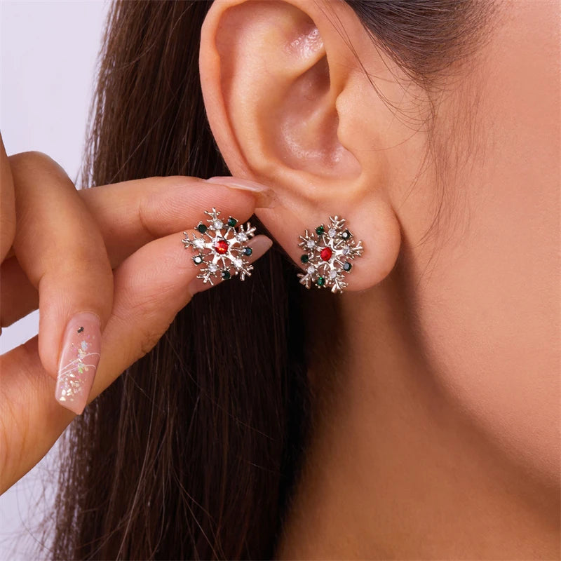 Sparking Snowflake Earrings For Women Shiny Zircon Imitation Pearl Firework Exquisite Earring Christmas New Year Party Jewelry