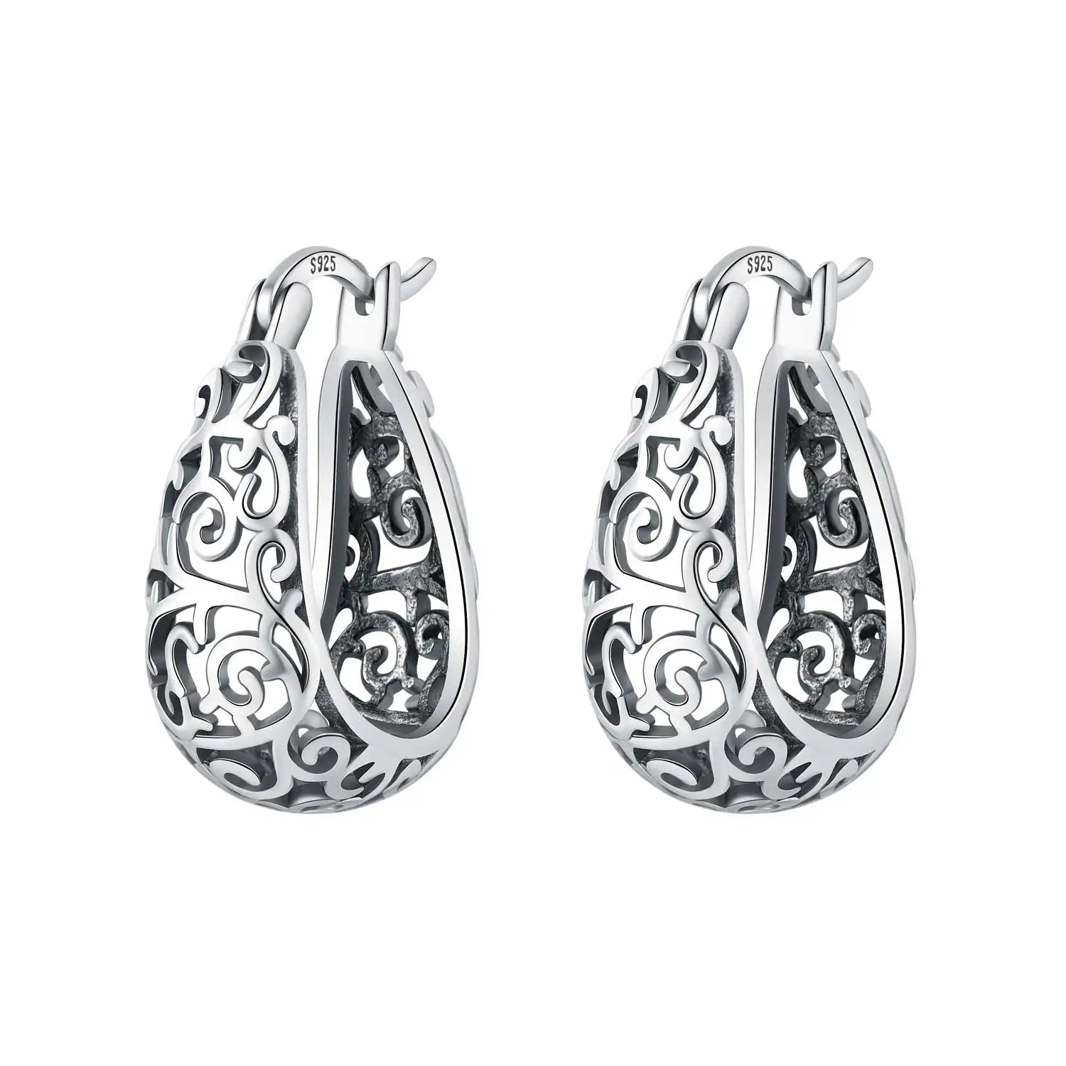 PANPOKI Original 925 Sterling Silver Blue Iris Flower Earrings Women Hoop Earring Anniversary Jewelry Trendy Gifts