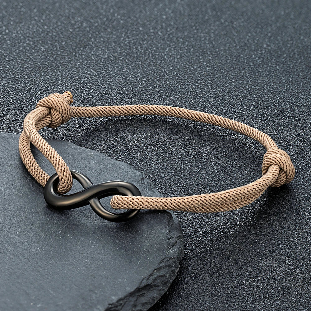 MKENDN Personalized Infinity Bracelet Adjustable Braided Rope Bracelet For Couple Black Stainless Steel Matching Jewelry Gifts