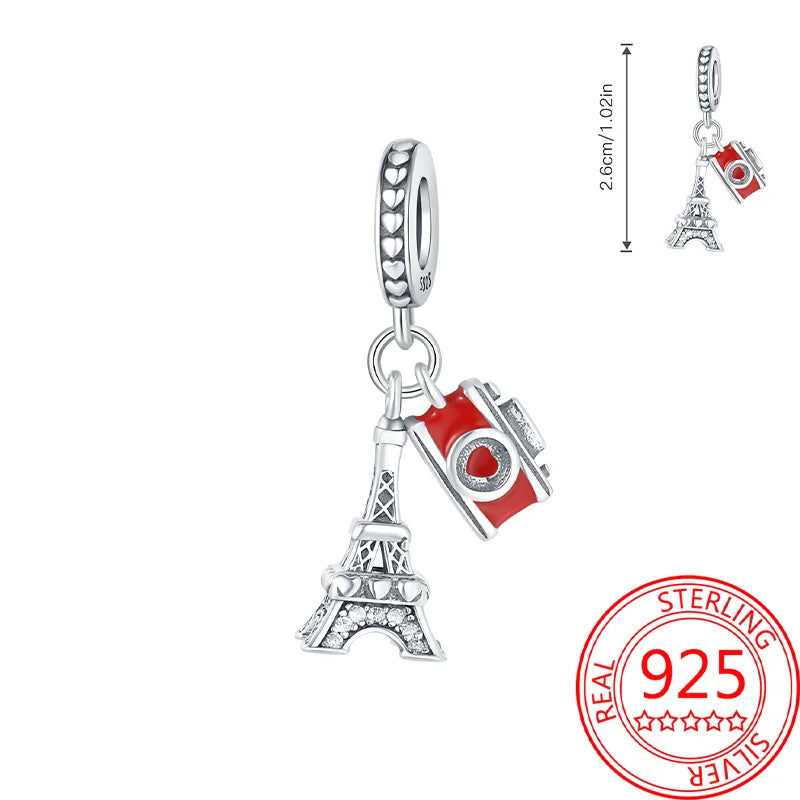 925 Sterling Silver Paris Tower Aircraft Travel Charm Pendant Beads Fit Charm Original Bracelet for Women Jewelry Making