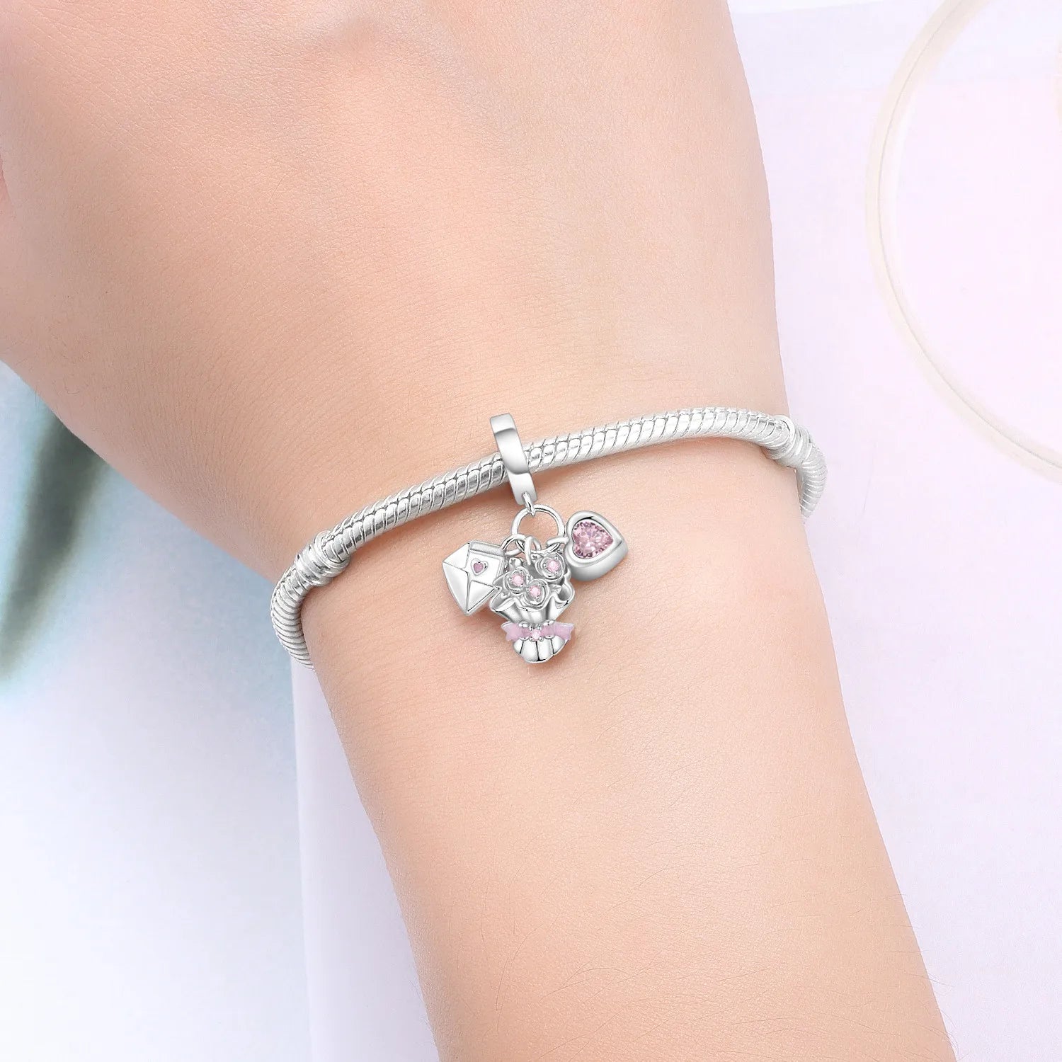 PANPOKI 925 Sterling Silver Pink Love Confession Pendant Charms Beads Fit Bracelets DIY Party Trendy Gifts Jewelry Accessory