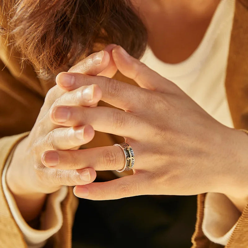 Retro Cross Graffiti Ring For Men Women Punk Gothic Adjustable Ring Handmade Rock Hiphop Unisex Jewelry Accessories Man Gift - Madeinsea©