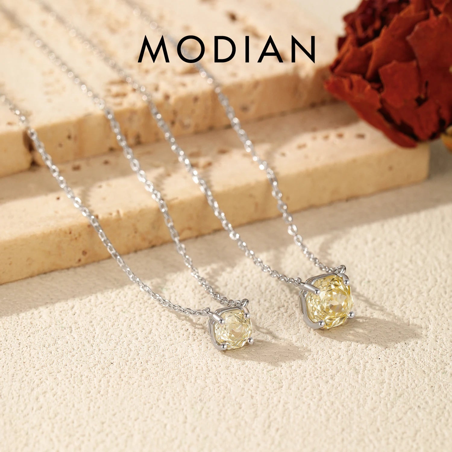 MODIAN 925 Sterling Silver Pendant Necklace Dazzling Light Yellow Rose Cut Zirconia Necklaces For Women Fine Jewelry