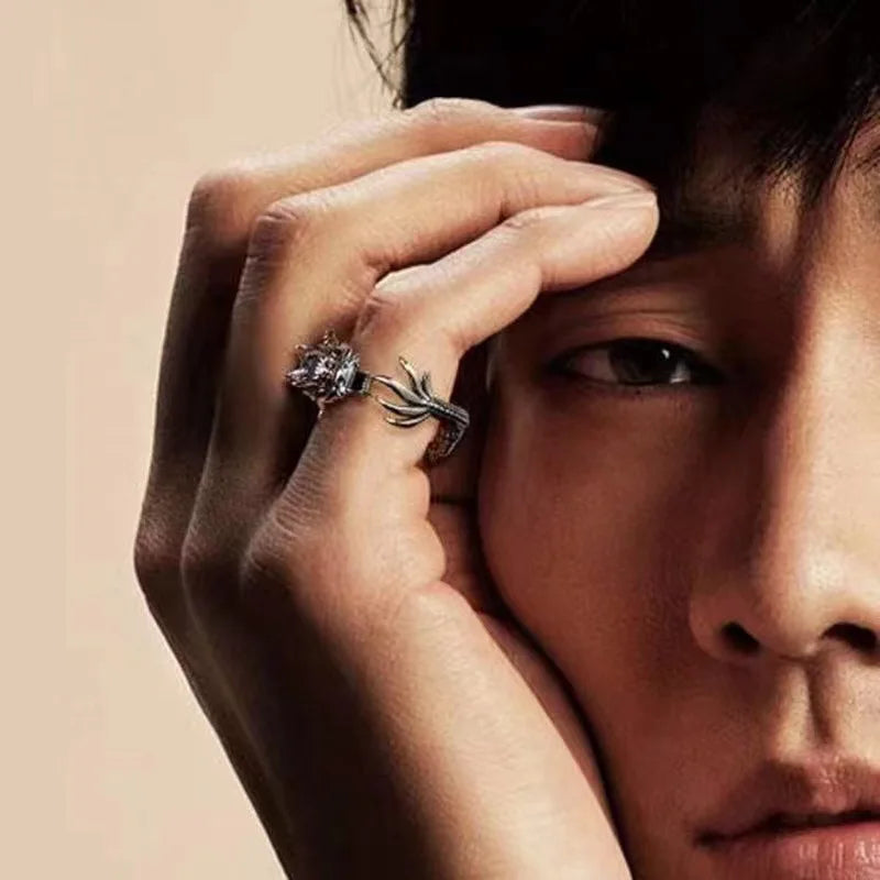 Buyee 925 Sterling Silber Einzigartiger Ringfinger für Damen und Herren, modisch, chinesischer Drache, Tier, Rock, Punk, edler Schmuck, Kreis, mit Box