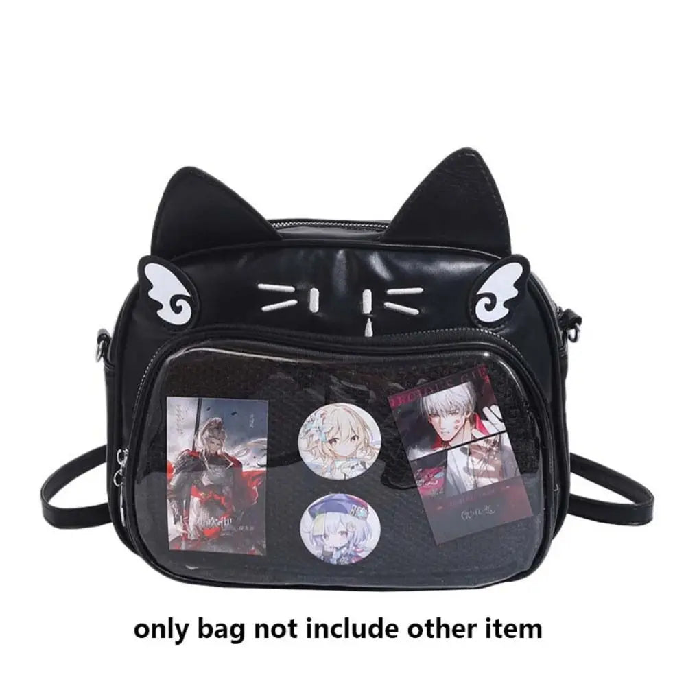 Zipper Bag Kawaii Cat Itabag Cotton Doll Bag Idol Merchandise Storage Transparent Pocket Badge Storage Bag PU Fashion Backpacks