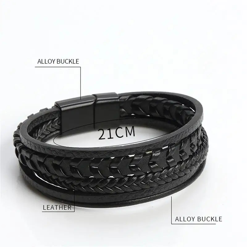 Fashion Braided Rope Woven Multilayer Leather Men Bracelets Punk Mental Magnet Bangle for Friend Charm Jewelry Gifts