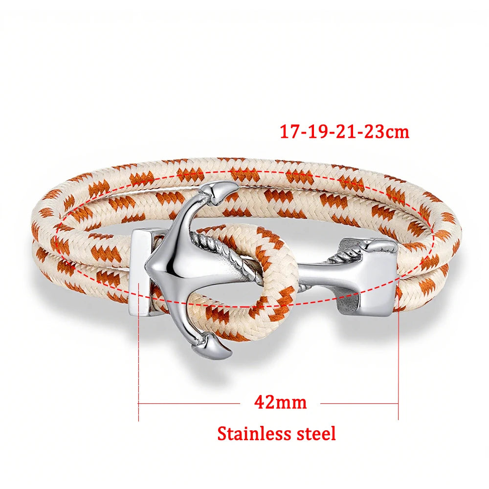 MKENDN Minimalist Nautical Style Anchor Bracelets Men Women Mulitcolor Surfer Rope Bracelet Stainless Steel Boat Hook