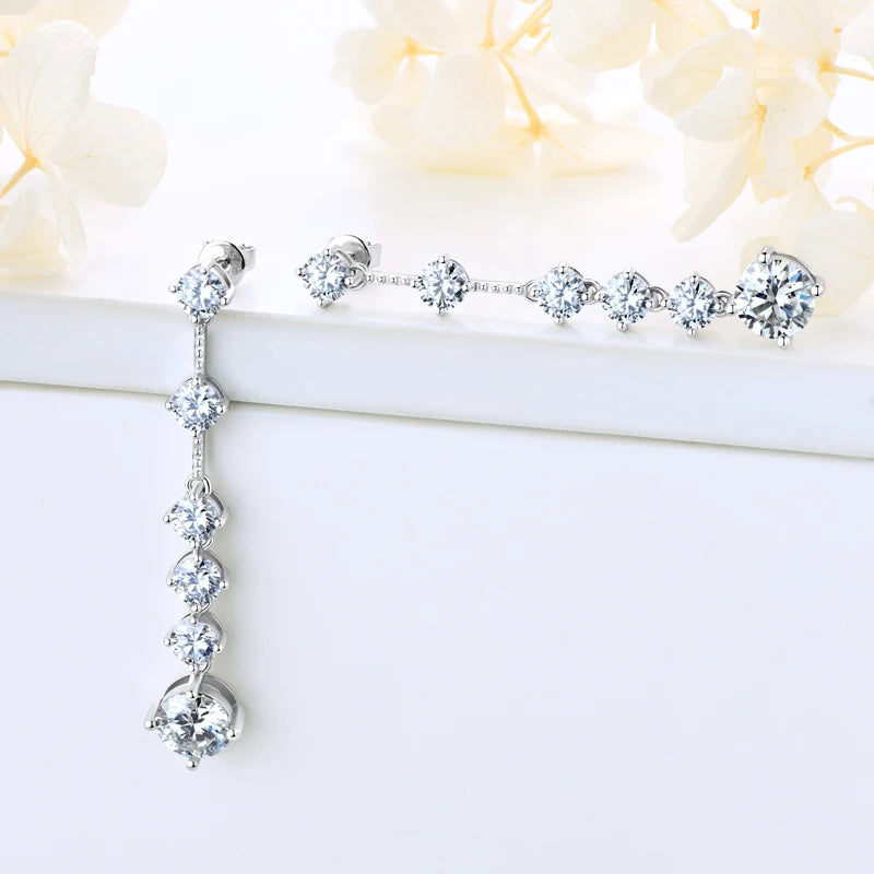 OXTAO Full Moissanite Long Tassels Earring for Women Real 925 Silver Dangling Earrings Wedding Jewelry Pendant GRA Certified
