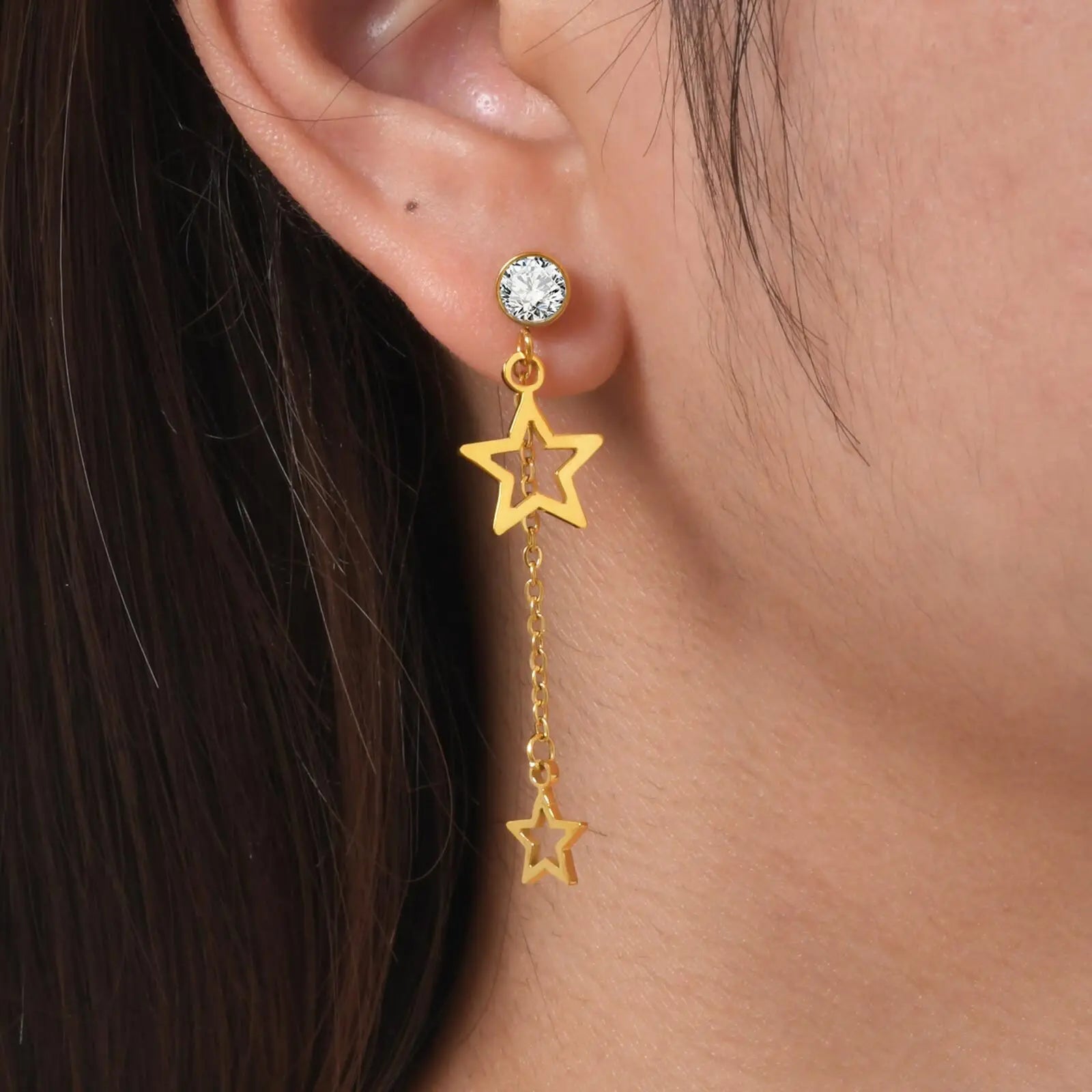 Vnox Bright Stainless Steel Hollow Star Tassel Stud Earrings For Women Lightweight Long Chain Drop Earring Girls Jewelry Party - Madeinsea©