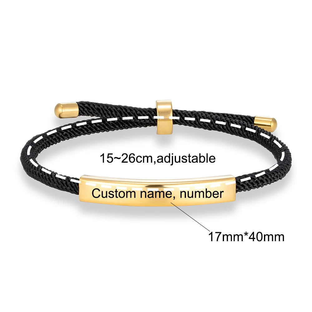 MKENDN Punk SOS Custom logo Name Engrave Text Rope Bracelet customize Stainless Steel Bracelets For Women Men ID Bracelet - Madeinsea©