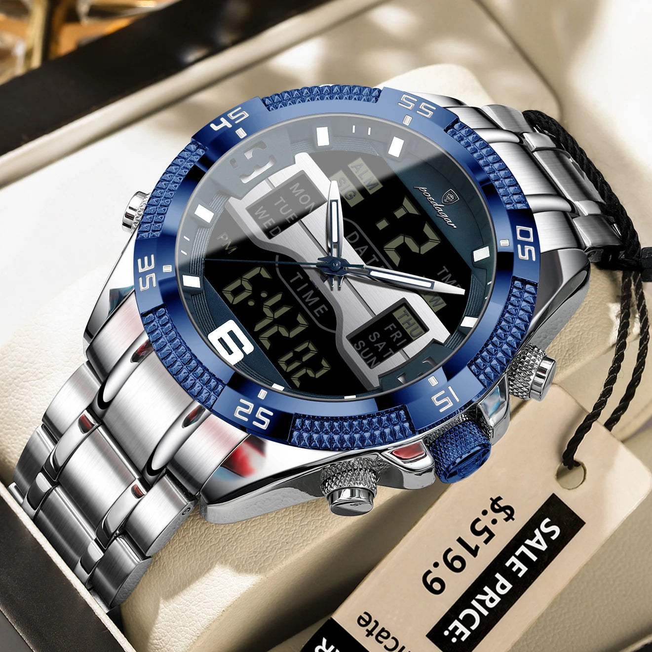POEDAGAR Sports Luxury Man Wristwatch Dual Time Display Digital Week Date LED Luminous Men Watch Electronic Quartz Men's Watches