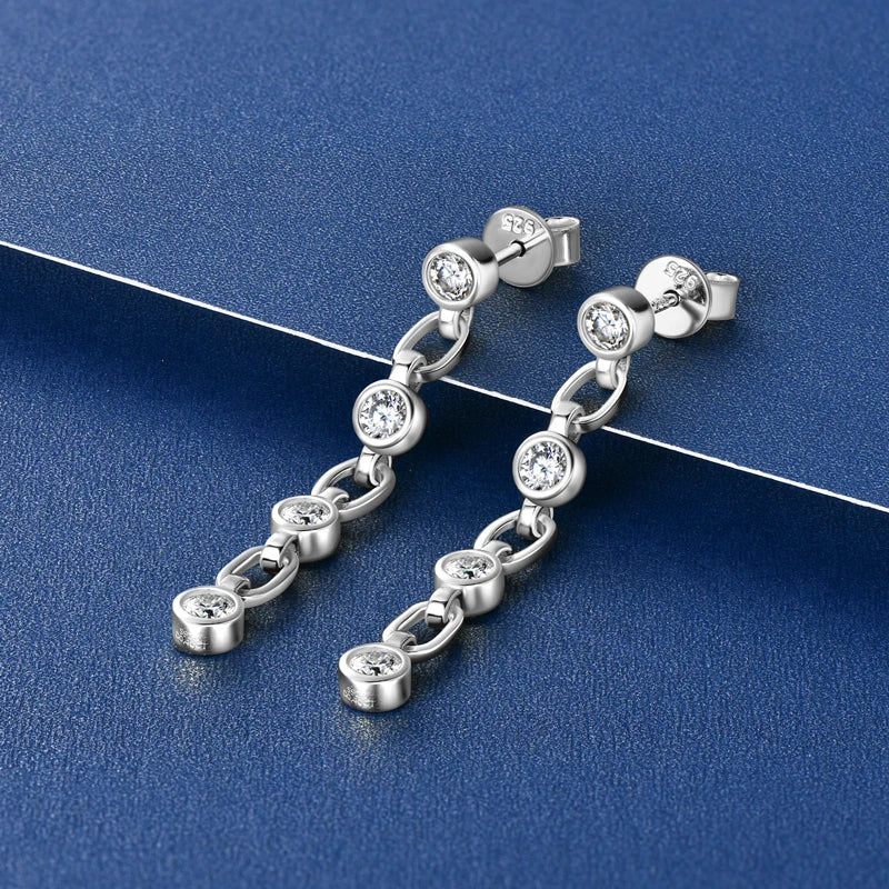 OXTAO Long Tassel Earrings 3mm Moissanite Dangle Earrings Ladies 925 Sterling Silver Piercing Earring Wedding Drop Jewelry Gift