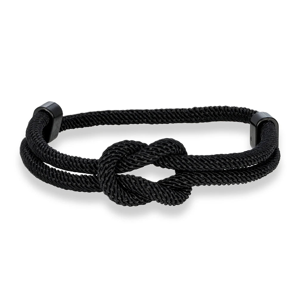 MKENDN Schwarzes Metallarmband mit quadratischem Knoten, handgefertigt, verstellbar, für Damen und Herren, Schmuckgeschenk für Paare