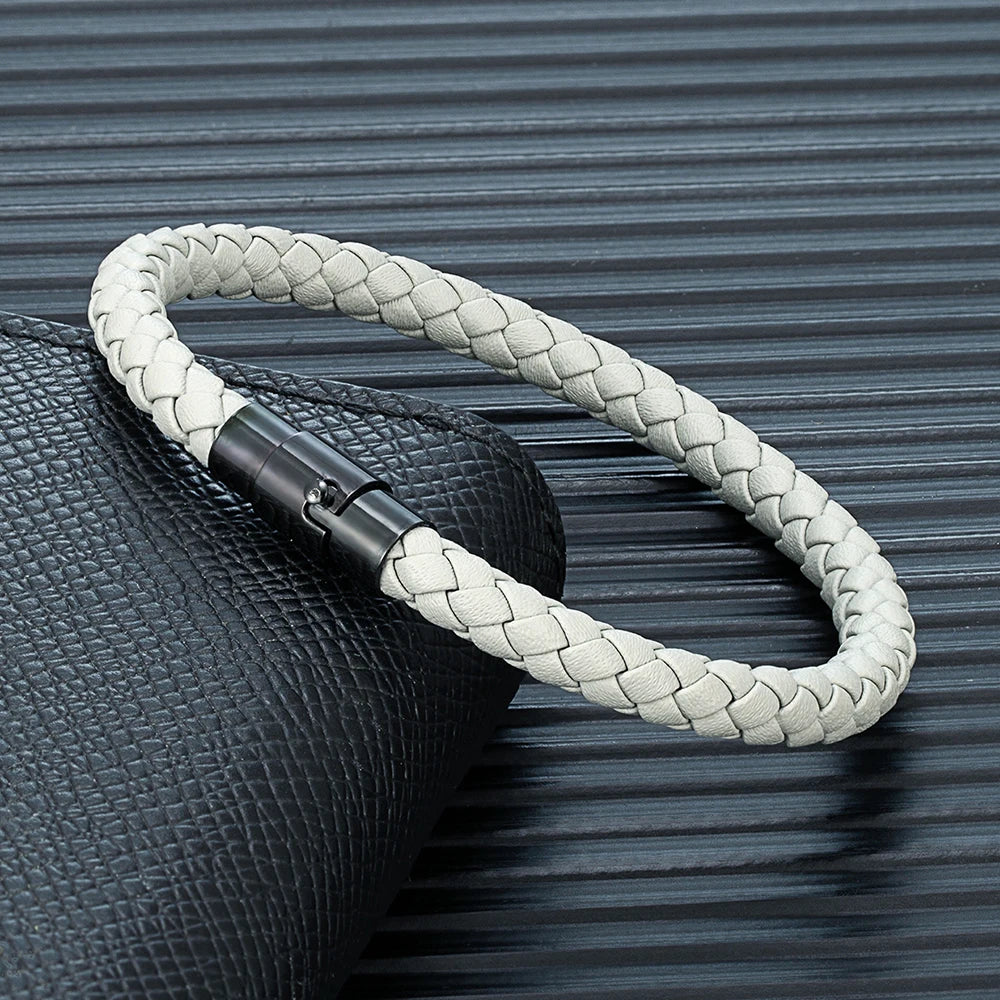 Bracelet MKENDN en cuir tressé 6 mm, style simple, pour homme et femme, fermoir en acier inoxydable, bijou unisexe, cadeau pour couple, design classique