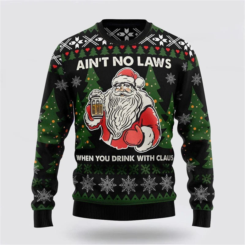 Christmas Beer Party Funny Ugly Sweater For Men Fun Santa Claus And Jesus Pattern Sweatshirt New Year Xmas Sweatshirts 2026