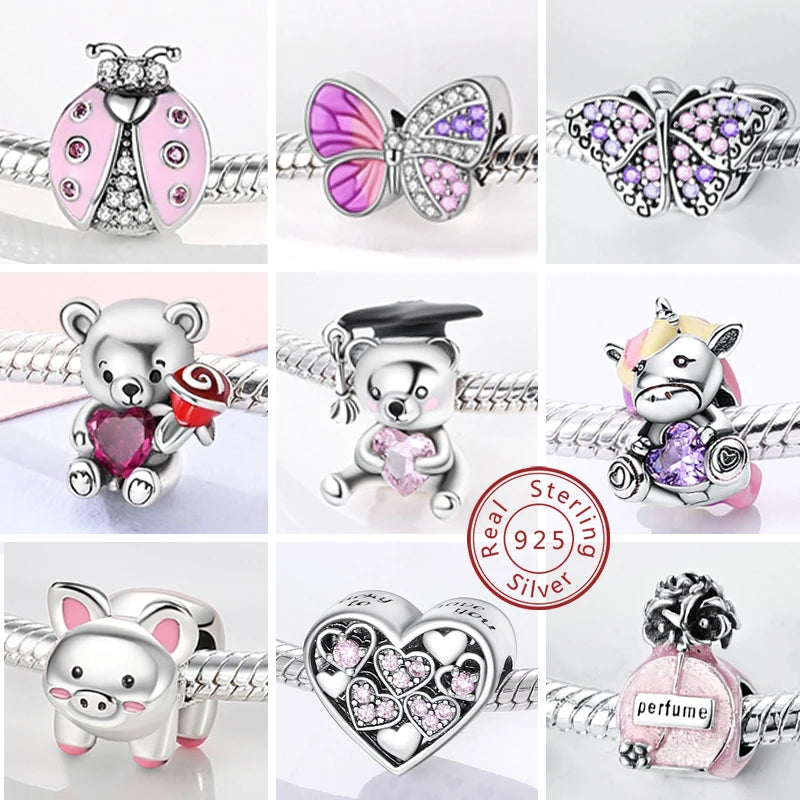 2024 Hot Sales 925 Sterling Silver Pink Charm Beads Pendent For Original Bracelets Charm Dangle Women Gril Jewelry Gifts