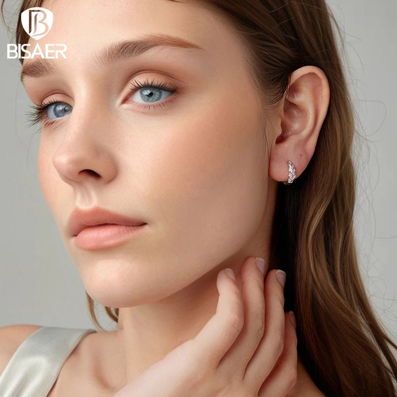 BISAER Real 925 Sterling Silver Wheat Hoop Earrings Classic Hypoallergenic Earrings for Women & Girls Party Fine Jewelry EFE1237