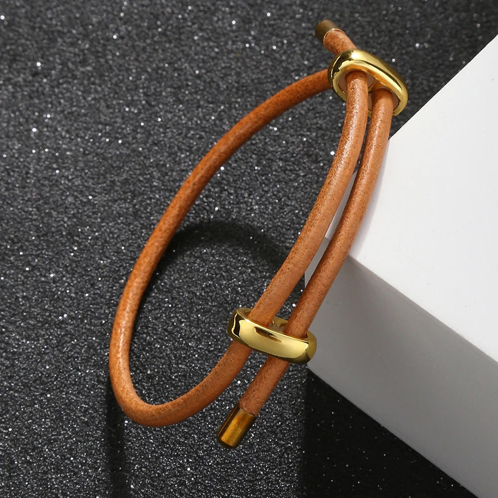MKENDN Minimalist Men Women Adjustable 3MM Primary Color Cowhide Bracelet For Lovers Men Women Jewelry Gifts