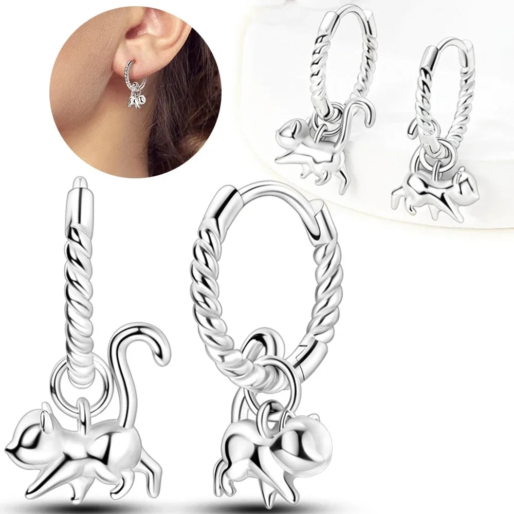 2025 All New Sterling Silver S925 Honey Bees, Cats, Dogs Zircon Earrings and Eardrop Simple Fine Jewelry Women Girls Party Gift