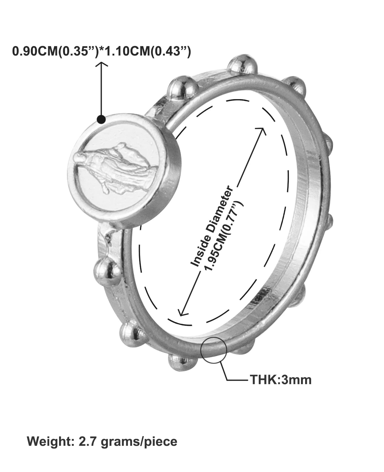 30Pcs Catholic Medalla Milagrosa Rosary Ring Our Lady Virgin Mary Medal Portable Finger Ring Jewelry for One Decade Rosary