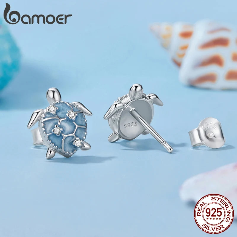 BAMOER Ohrstecker aus 925 Sterling Silber mit Meeresschildkrötenmotiv für Damen und Mädchen, niedlicher Schmuck mit Tiermotiv, hypoallergen
