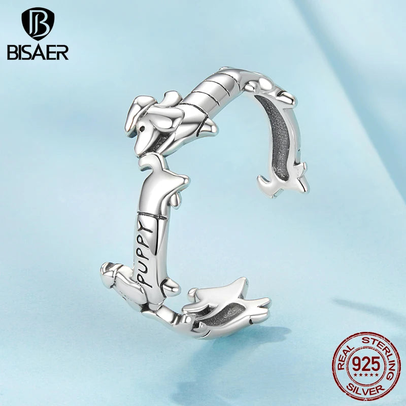 BISAER 925 Sterling Silver Bird Open Ring Animal Band Adjustable Size 5-8 for Women Party Original Design Fine Jewelry EFR714-E