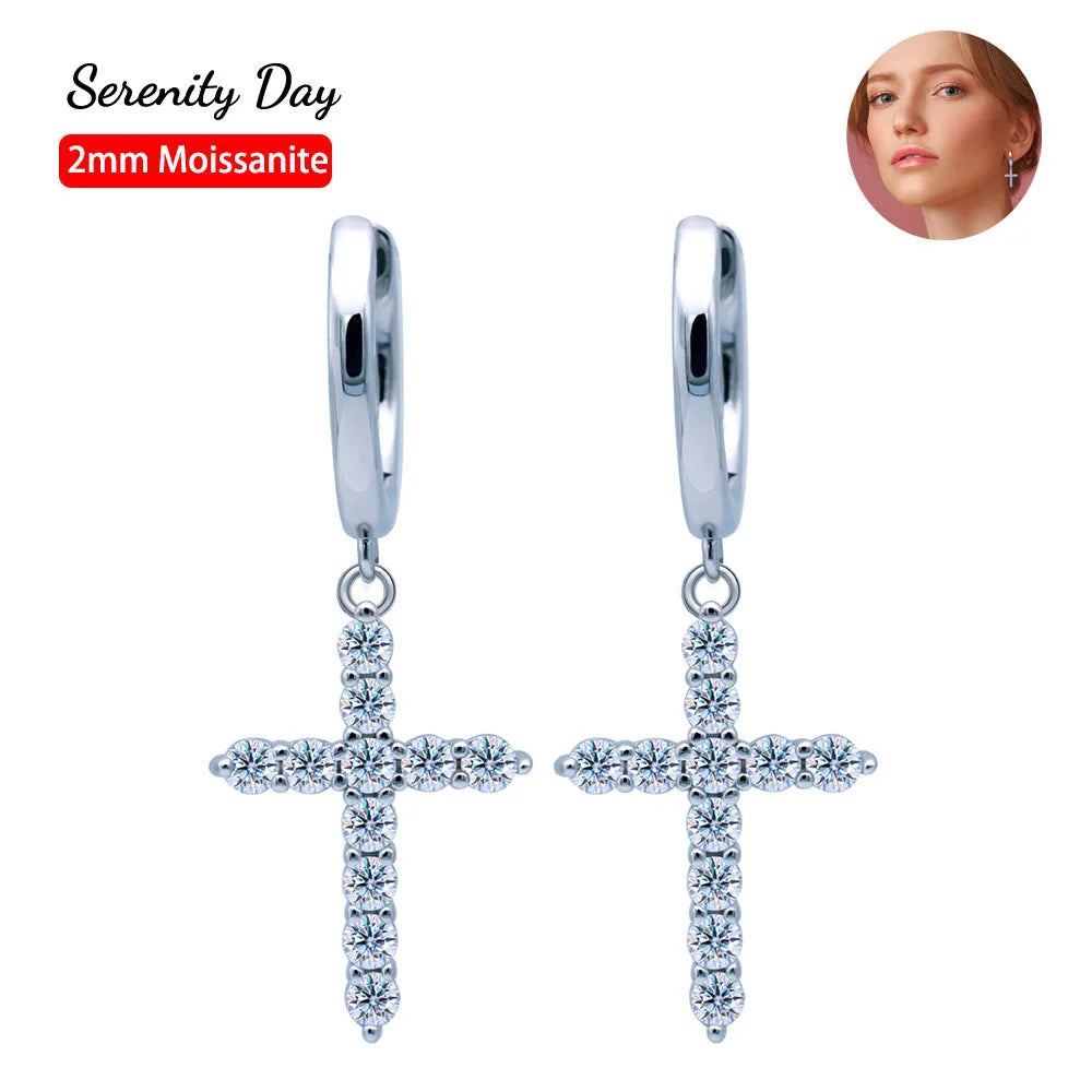 Serenity 2mm D Color Moissanite Cross Earrings for Women Gift 100% S925 Sterling Silver Plated Pt950 Drop Earrings Fine Jewelry - Madeinsea©