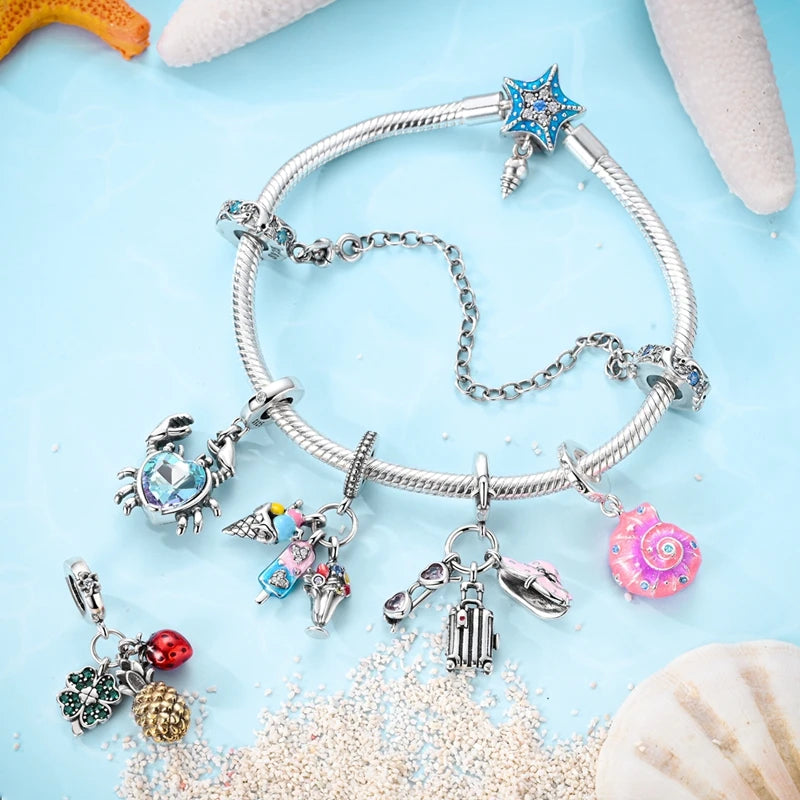 Summer 925 Sterling Silver Luminous Ocean Pendants Crab Whale Shark Charms Beads Fit 925 Original Bracelet Fine DIY Jewelry Gift