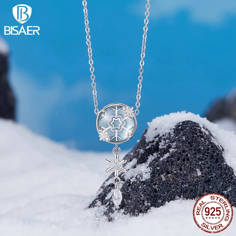 BISAER 925 Argent Sterling Cristal Flocon De Neige Charm Perle Papillon Flocon De Neige Stopper Pendentif pour Femmes Bracelets DIY Bijoux Fins