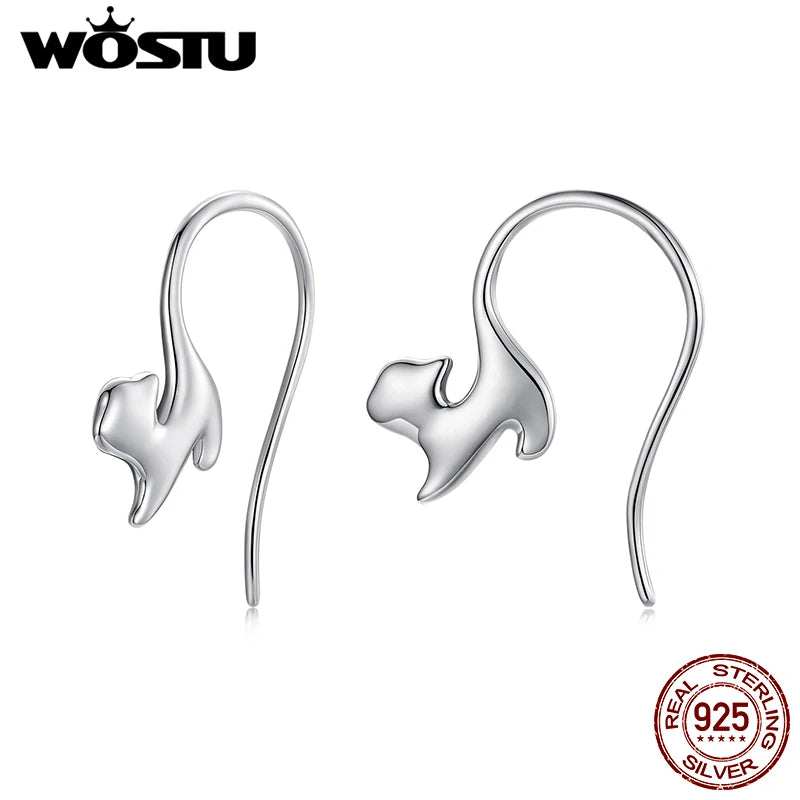 WOSTU Real 925 Sterling Silver Lovely Cat Stud Earrings For Women European Animal Ear Hoops Party Jewelry Birthday Gift